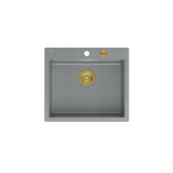 MORGAN 110 GraniteQ zlewozmywak silver stone z syfonem Push To Open kol. złoty 1-komorowy b/o + zaczepy 4 szt