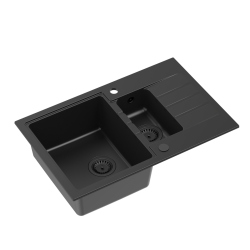 QUADRON PETER 156 GraniteQ zlewozmywak granitowy pure carbon 1,5-komorowy z/o (78x50x20) z syfonem pure carbon i zaślepką kol. czarny