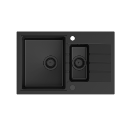 QUADRON PETER 156 GraniteQ zlewozmywak granitowy pure carbon 1,5-komorowy z/o (78x50x20) z syfonem pure carbon i zaślepką kol. czarny
