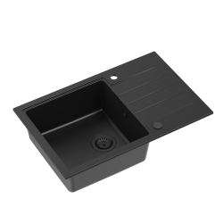 QUADRON PETER 111 GraniteQ zlewozmywak granitowy pure carbon 1-komorowy z/o (78x50x20) z syfonem pure carbon i zaślepką kol. czarny