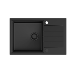 QUADRON PETER 111 GraniteQ zlewozmywak granitowy pure carbon 1-komorowy z/o (78x50x20) z syfonem pure carbon i zaślepką kol. czarny
