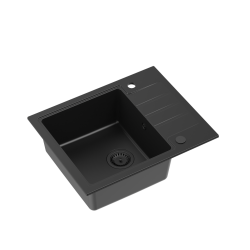 QUADRON PETER 116 GraniteQ zlewozmywak granitowy pure carbon 1-komorowy z/o (62x50x20) z syfonem pure carbon i zaślepką kol. czarny