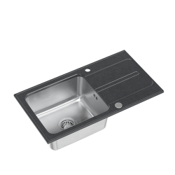 RALPH 111 Fusion GraniteQ black dotted (czarny) z komorą stalową (780x430x190) z syfonem manualnym i zaślepką