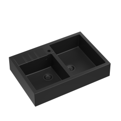 Quadron | BILL 120 | granitowy zlewozmywak kuchenny CZARNY mat | wymiary: 90 x 62 x 20,5 cm | 2-komorowy nakładany na szafkę | podbudowa szafki: od 90
