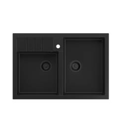 Quadron | BILL 120 | granitowy zlewozmywak kuchenny CZARNY mat | wymiary: 90 x 62 x 20,5 cm | 2-komorowy nakładany na szafkę | podbudowa szafki: od 90