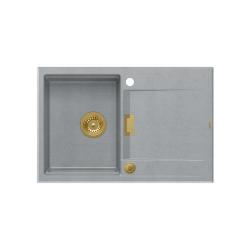 OWEN 111 GraniteQ zlewozmywak z syfonem Push 2 Open 1-komorowy z/o (760x500x215; kom. 330x430) silver stone / elementy złote