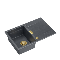 OWEN 111 GraniteQ zlewozmywak z syfonem Push 2 Open 1-komorowy z/o (760x500x215; kom. 330x430) black diamond / elementy złote