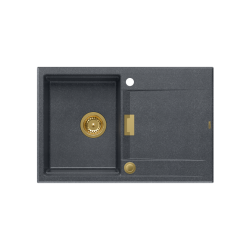 OWEN 111 GraniteQ zlewozmywak z syfonem Push 2 Open 1-komorowy z/o (760x500x215; kom. 330x430) black diamond / elementy złote