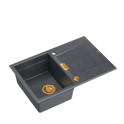 OWEN 111 GraniteQ zlewozmywak z syfonem Push 2 Open 1-komorowy z/o (760x500x215; kom. 330x430) black diamond / elementy miedziane