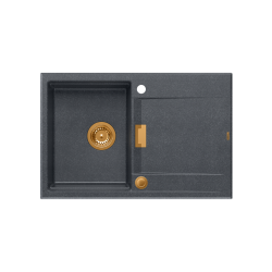 OWEN 111 GraniteQ zlewozmywak z syfonem Push 2 Open 1-komorowy z/o (760x500x215; kom. 330x430) black diamond / elementy miedziane