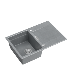 OWEN 111 GraniteQ zlewozmywak z syfonem Push 2 Open 1-komorowy z/o (760x500x215; kom. 330x430) silver stone / elementy stalowe