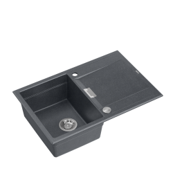 OWEN 111 GraniteQ zlewozmywak z syfonem Push 2 Open 1-komorowy z/o (760x500x215; kom. 330x430) black diamond / elementy stalowe