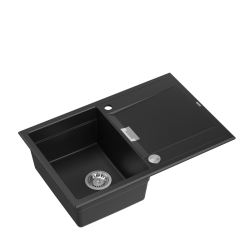 OWEN 111 GraniteQ zlewozmywak z syfonem Push 2 Open 1-komorowy z/o (760x500x215; kom. 330x430) pure carbon / elementy stalowe