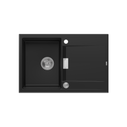 OWEN 111 GraniteQ zlewozmywak z syfonem Push 2 Open 1-komorowy z/o (760x500x215; kom. 330x430) pure carbon / elementy stalowe