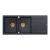 QUADRON EVAN 121 GraniteQ zlewozmywak z syfonem Push To Open 2-komorowy z/o (1160x500x210; kom. 420x340) black diamond / elementy miedziane