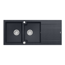QUADRON EVAN 121 GraniteQ zlewozmywak z syfonem Push To Open 2-komorowy z/o (1160x500x210; kom. 420x340) black diamond / elementy stalowe
