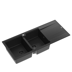 QUADRON EVAN 121 GraniteQ zlewozmywak z syfonem Push To Open 2-komorowy z/o (1160x500x210; kom. 420x340) pure carbon / elementy pure carbon