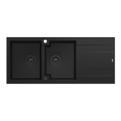 QUADRON EVAN 121 GraniteQ zlewozmywak z syfonem Push To Open 2-komorowy z/o (1160x500x210; kom. 420x340) pure carbon / elementy pure carbon