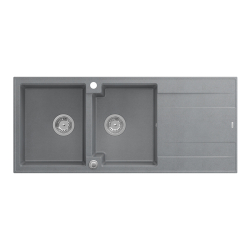 QUADRON EVAN 121 GraniteQ zlewozmywak z syfonem Push To Open 2-komorowy z/o (1160x500x210; kom. 420x340) silver stone / elementy stalowe