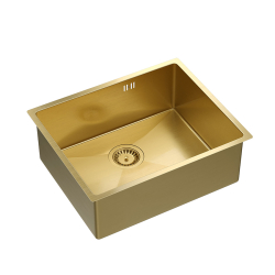 Quadron | ANTHONY 60 | stalowy zlewozmywak kuchenny ZŁOTO PVD | wymiary: 54 x 44 x 19 cm | 1-komorowy podwieszany/wpuszczany | podbudowa szafki: od 60