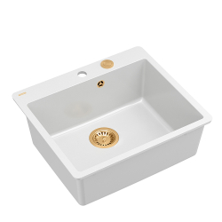 QUADRON | MORGAN 110 FM PRODUKT NA ZAMÓWIENIE | granitowy zlewozmywak kuchenny BIAŁY + MIEDŹ PVD | wymiary: 56,5 x 49,5 x 21,6 cm | 1-komorowy na równ