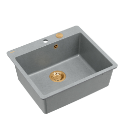 QUADRON | MORGAN 110 FM PRODUKT NA ZAMÓWIENIE | granitowy zlewozmywak kuchenny SZARY + MIEDŹ PVD | wymiary: 56,5 x 49,5 x 21,6 cm | 1-komorowy na równ