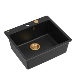 QUADRON | MORGAN 110 FM PRODUKT NA ZAMÓWIENIE | granitowy zlewozmywak kuchenny CZARNY mat + MIEDŹ PVD | wymiary: 56,5 x 49,5 x 21,6 cm | 1-komorowy na