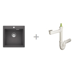 Zlewozmywak Blanco PLEON 5 szarość skały InFino 521 669 + Syfon końcowy Fisc wersja płaska 6400PPSAB15