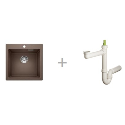 Zlewozmywak Blanco PLEON 5 kawowy InFino 521 677 + Syfon końcowy Fisc wersja płaska 6400PPSAB15