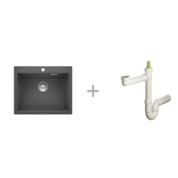Zlewozmywak Blanco PLEON 6 szarość skały InFino 521 679 + Syfon końcowy Fisc wersja płaska 6400PPSAB15