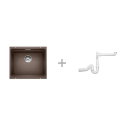 Zestaw Zlewozmywak Blanco ETAGON 500-U kawowy bez korka aut. 522 236 + Syfon końcowy Fisc wersja płaska 6400PPSAB15