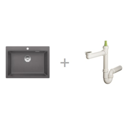 Zlewozmywak Blanco PLEON 8 szarość skały InFino 523 044 + Syfon końcowy Fisc wersja płaska 6400PPSAB15