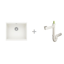 Zlewozmywak Blanco ROTAN 500-U z korkiem manualnym biały 523 076 + Syfon końcowy Fisc wersja płaska 6400PPSAB15