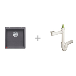 Zlewozmywak Blanco SUBLINE 400-U bez korka automatycznego z korkiem InFino szarość skały 523 423 + Syfon końcowy Fisc wersja płaska 6400PPSAB15