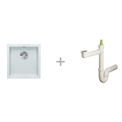 Zlewozmywak Blanco SUBLINE 400-U bez korka automatycznego z korkiem InFino biały 523 426 + Syfon końcowy Fisc wersja płaska 6400PPSAB15