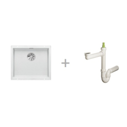 Zlewozmywak Blanco SUBLINE 500-U bez korka automatycznego z korkiem InFino biały 523 436 + Syfon końcowy Fisc wersja płaska 6400PPSAB15