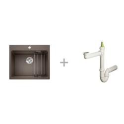 Zlewozmywak Blanco ETAGON 6 z korkiem InFino KAWOWY 524 548 + Syfon końcowy Fisc wersja płaska 6400PPSAB15