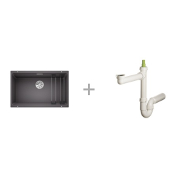 Zlewozmywak BLANCO ETAGON 700-U z korkiem INFINO, SZYNY SZAROŚĆ SKAŁY 525 168 + Syfon końcowy Fisc wersja płaska 6400PPSAB15