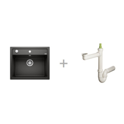 Zlewozmywak Blanco DALAGO 6 czarny 525 873 + Syfon końcowy Fisc wersja płaska 6400PPSAB15