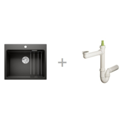 Zlewozmywak Blanco ETAGON 6 Silgranit, Czarny, InFino, 525 890 + Syfon końcowy Fisc wersja płaska 6400PPSAB15