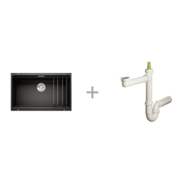 Zlewozmywak BLANCO ETAGON 700-U z korkiem INFINO, SZYNY ANTRACYT 525 167 + Syfon końcowy Fisc wersja płaska 6400PPSAB15