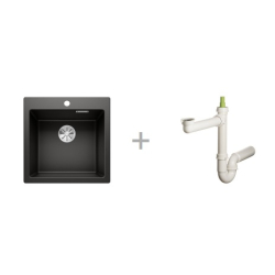 Zlewozmywak Blanco PLEON 5 czarny InFino 525 951 + Syfon końcowy Fisc wersja płaska 6400PPSAB15