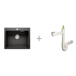 Zlewozmywak Blanco PLEON 6 czarny InFino 525 953 + Syfon końcowy Fisc wersja płaska 6400PPSAB15