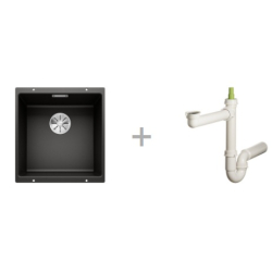 Zlewozmywak Blanco SUBLINE 400-U bez korka automatycznego z korkiem InFino antracyt 523 422 + Syfon końcowy Fisc wersja płaska 6400PPSAB15