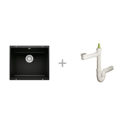 Zlewozmywak Blanco ROTAN 500-U z korkiem manualnym antracyt 523 075 + Syfon końcowy Fisc wersja płaska 6400PPSAB15
