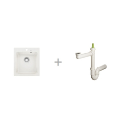 Zlewozmywak Blanco NAYA 45 bez korka automatycznego biały 526 574 + Syfon końcowy Fisc wersja płaska 6400PPSAB15