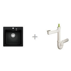 Zlewozmywak Blanco NAYA 5 bez korka automatycznego czarny 526 578 + Syfon końcowy Fisc wersja płaska 6400PPSAB15