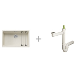 Zlewozmywak BLANCO ETAGON 700-U z korkiem INFINO, SZYNY DELIKATNY BIAŁY 527 078 + Syfon końcowy Fisc wersja płaska 6400PPSAB15