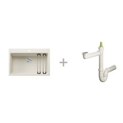 Zlewozmywak Blanco ETAGON 8 z korkiem manutalnym InFino delikatny biały 527 079 + Syfon końcowy Fisc wersja płaska 6400PPSAB15