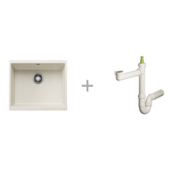 Zlewozmywak Blanco ROTAN 500-U z korkiem manualnym delikatny biały 527 146 + Syfon końcowy Fisc wersja płaska 6400PPSAB15